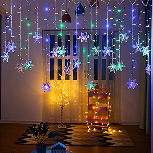 Snowflake LED Curtain Lights, Plug-in 19Ft/6M 96 LEDs Fairy String Lights