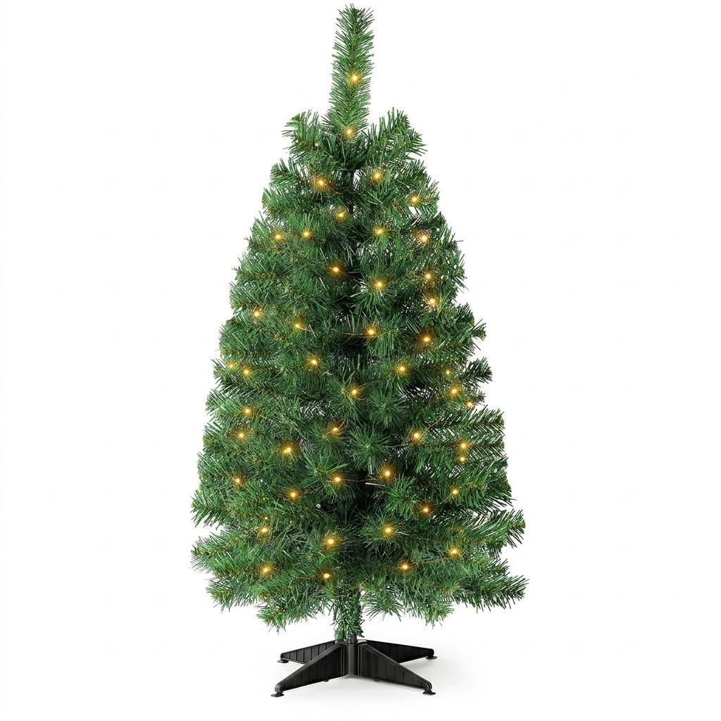 Okicoler Christmas Tree, 3ft Pre-Lit Green Tree with 125 Branch Tips & 50 Adjustable Multicolor Lights, Metal Hinges, Foldable Base, Easy Assembly Holiday Decor for Home, Office & Party