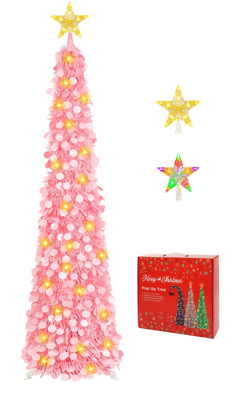 5FT Pop Up Christmas Tree with Lighted Top Star for Christmas Decorations