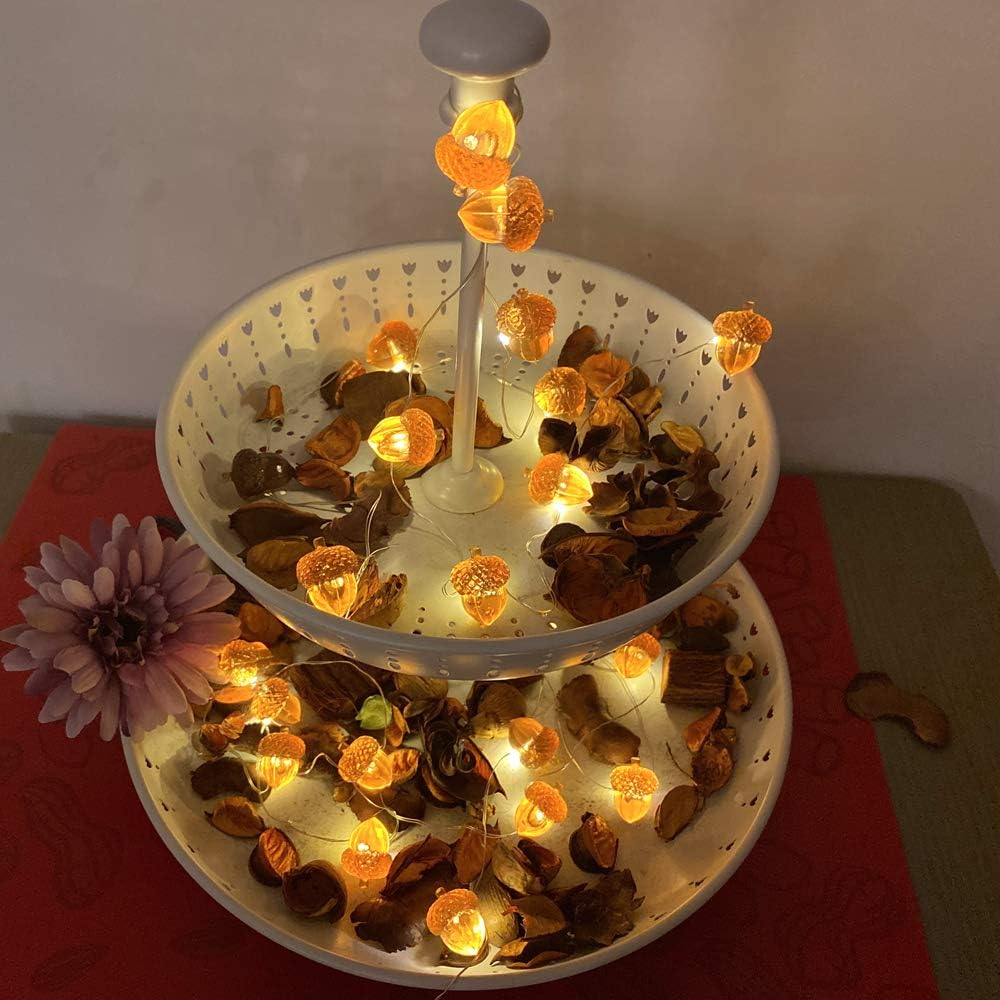 3D Twinkle Acorn Fall Decorations Harvest String Lights 10ft Copper Wire 30 LEDs Battery Powered with Timer Remote Control for Wedding Bedroom Fireplace Mantel Ice Age Ornaments Home Decor