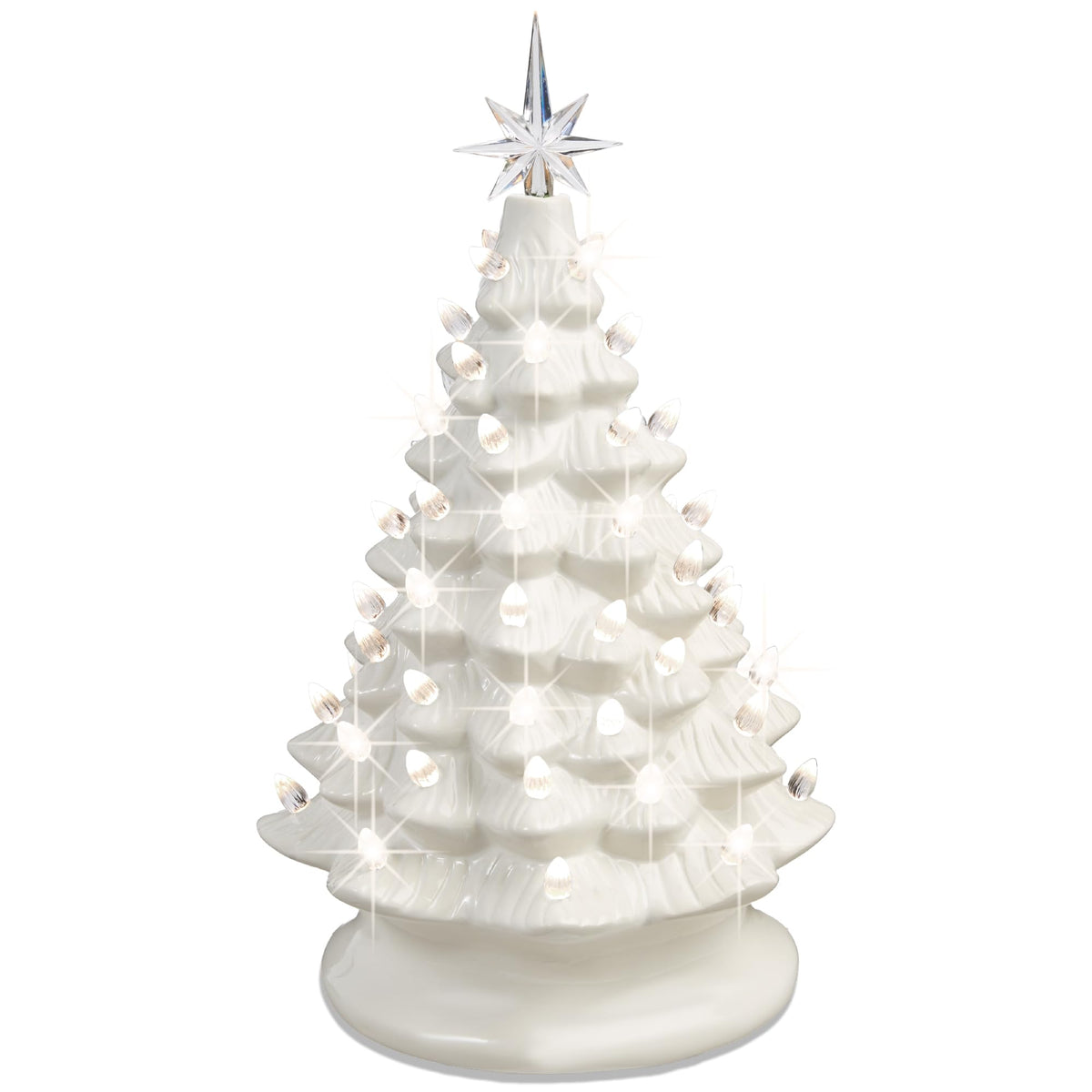 Best Choice Products 15in Ceramic Christmas Tree, Pre-lit Hand-Painted Tabletop Holiday Tree, 2 Star Toppers, 64 Lights - Gingerbread w/White Bulbs