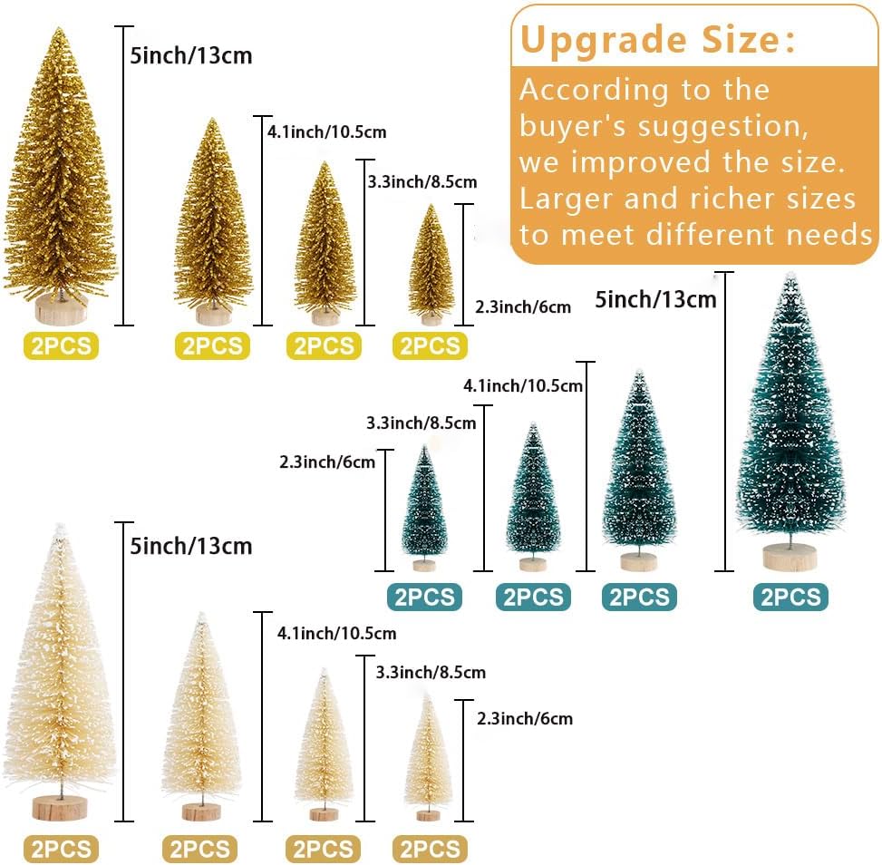 AerWo 24Pcs Mini Christmas Trees Bottle Brush Trees with Wood Base, Christmas Village Trees for Tabletop Christmas Decor Holiday Winter Decorations