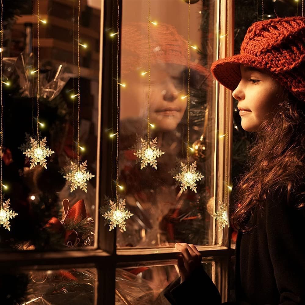 Snowflake LED Curtain Lights, Plug-in 19Ft/6M 96 LEDs Fairy String Lights