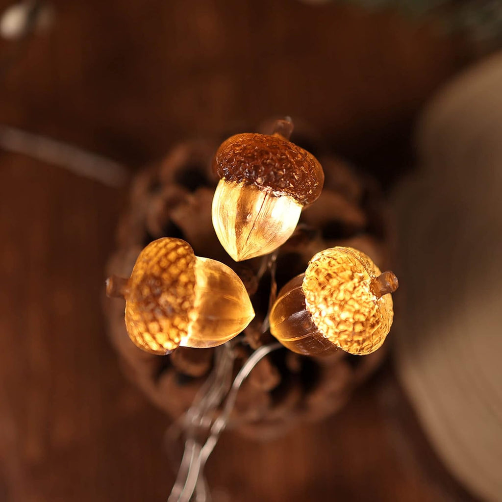 3D Twinkle Acorn Fall Decorations Harvest String Lights 10ft Copper Wire 30 LEDs Battery Powered with Timer Remote Control for Wedding Bedroom Fireplace Mantel Ice Age Ornaments Home Decor