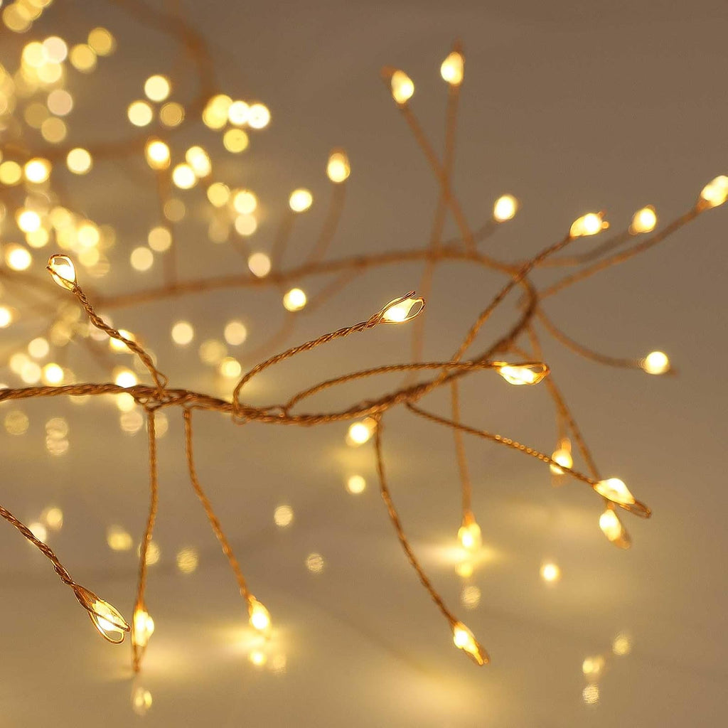 Qbis Warm White Cluster Lights on Thin Copper Wire, 200 Micro LED USB Plug in Christmas Fairy Lights, Timer, Multi Function, Memory, Brightness, Firecracker Light, Awesome bedroom or dorm lighting