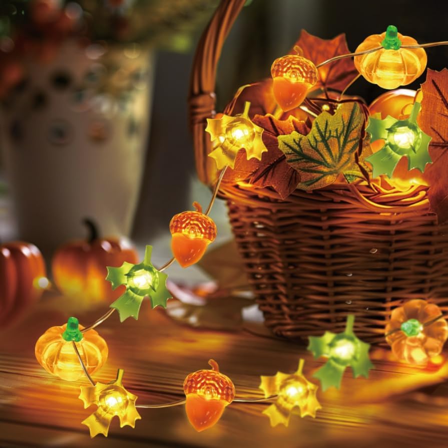 Coquimbo Fall Decor Thanksgiving Lights, 10FT 30 LED Pumpkin Maple Lights