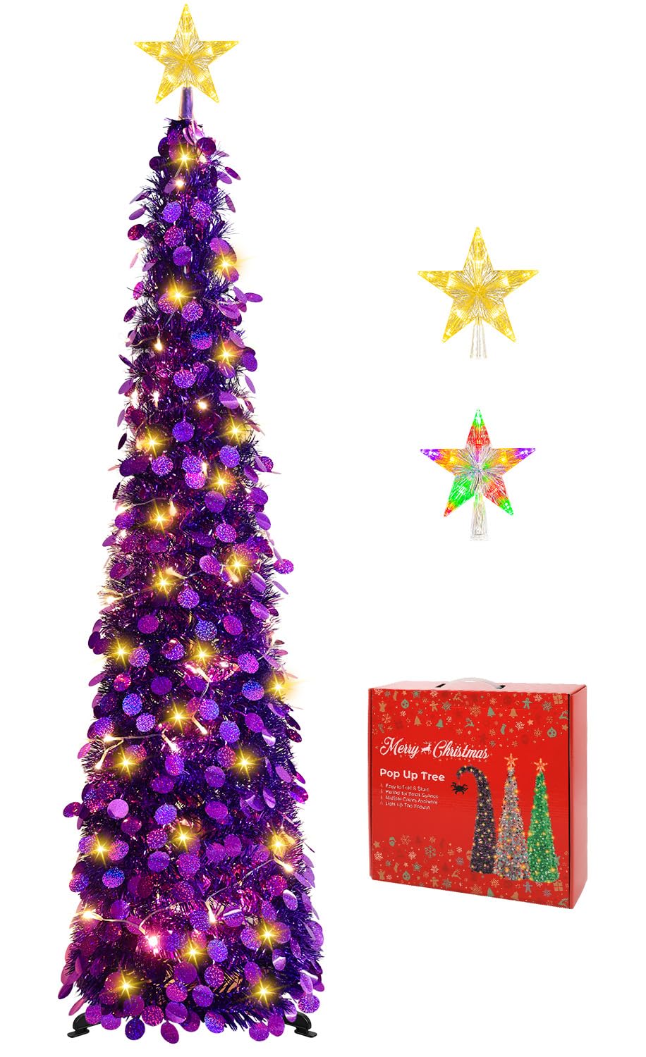 5FT Pop Up Christmas Tree with Lighted Top Star for Christmas Decorations