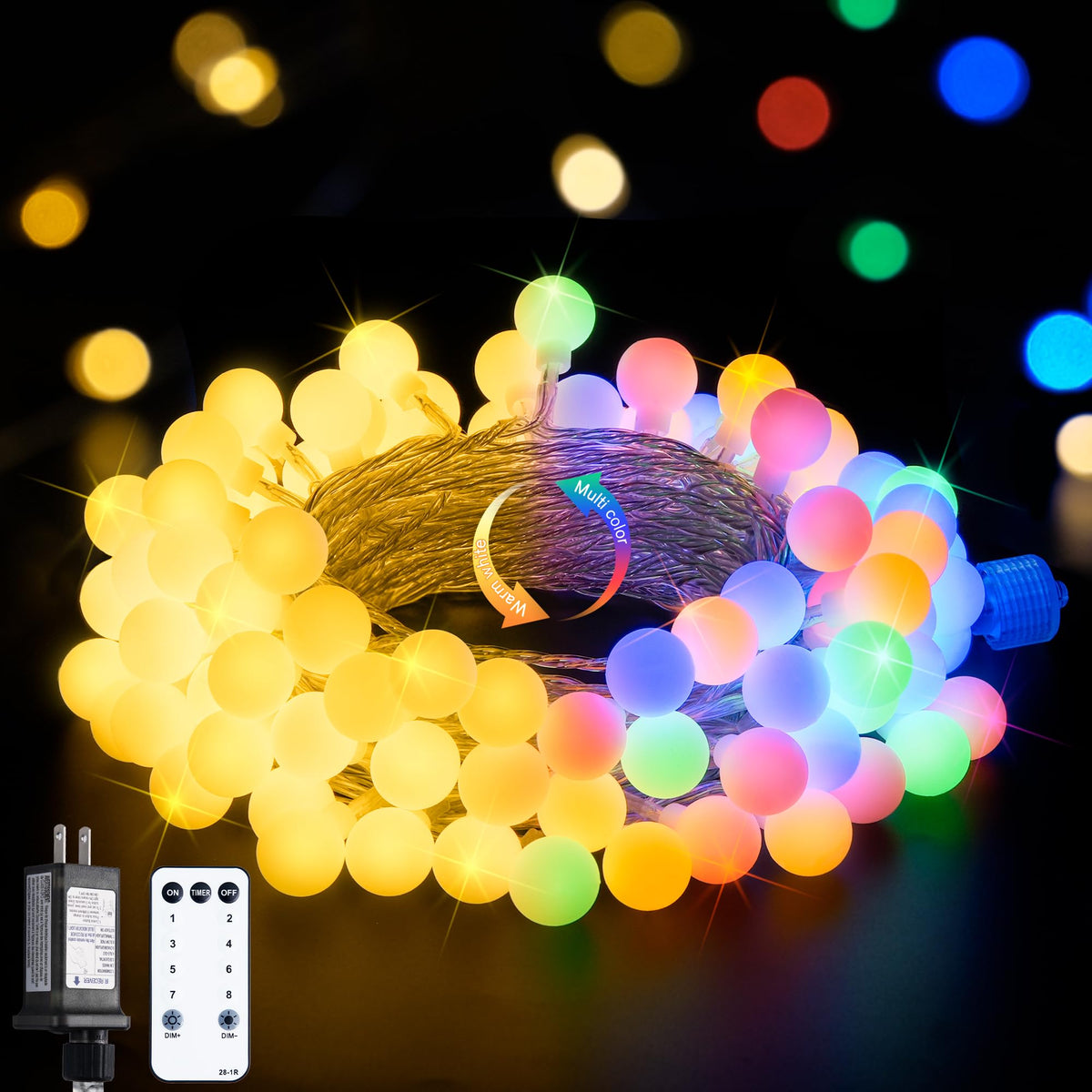 JMEXSUSS 100 LED Globe String Lights Indoor Bedroom, 33ft Fairy Lights
