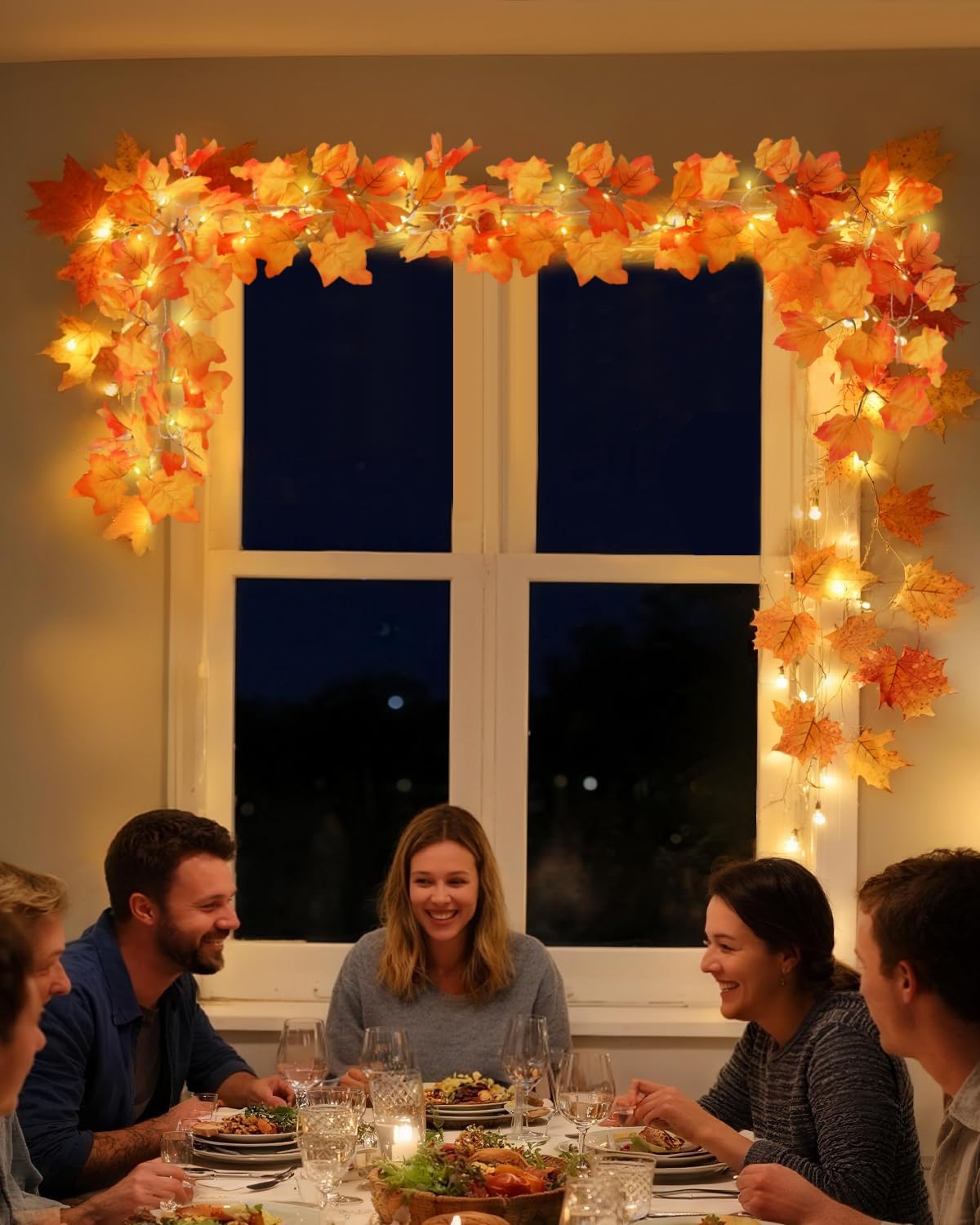 Luditek Fall Decor 3-Pack Fall Garland with Lights, Total 24.6ft 60LED