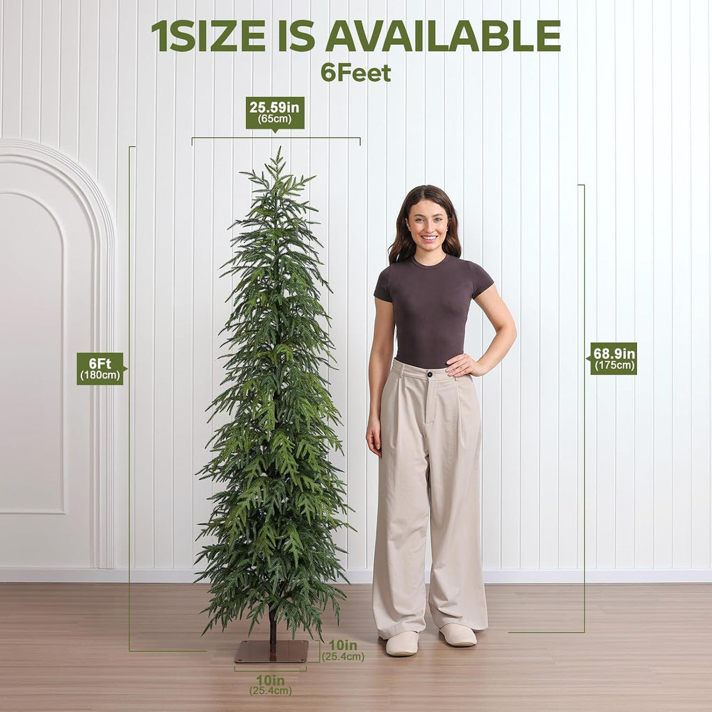 VeriNaTural 6FT Unlit Skinny Artificial Christmas Tree with PE Branches