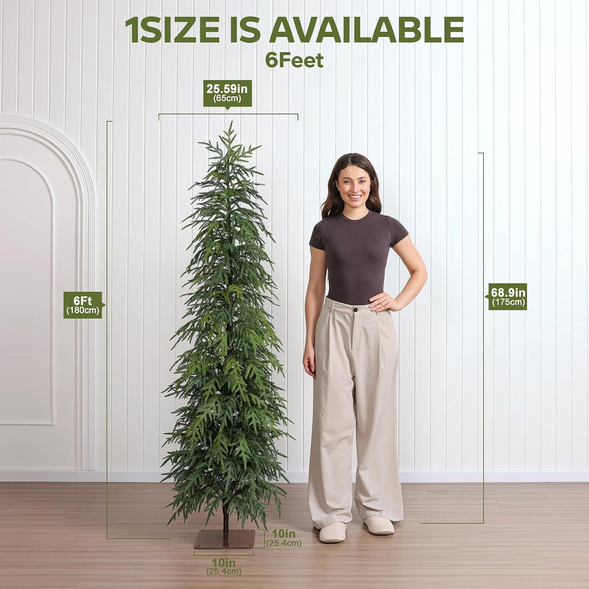 VeriNaTural 6FT Unlit Skinny Artificial Christmas Tree with PE Branches