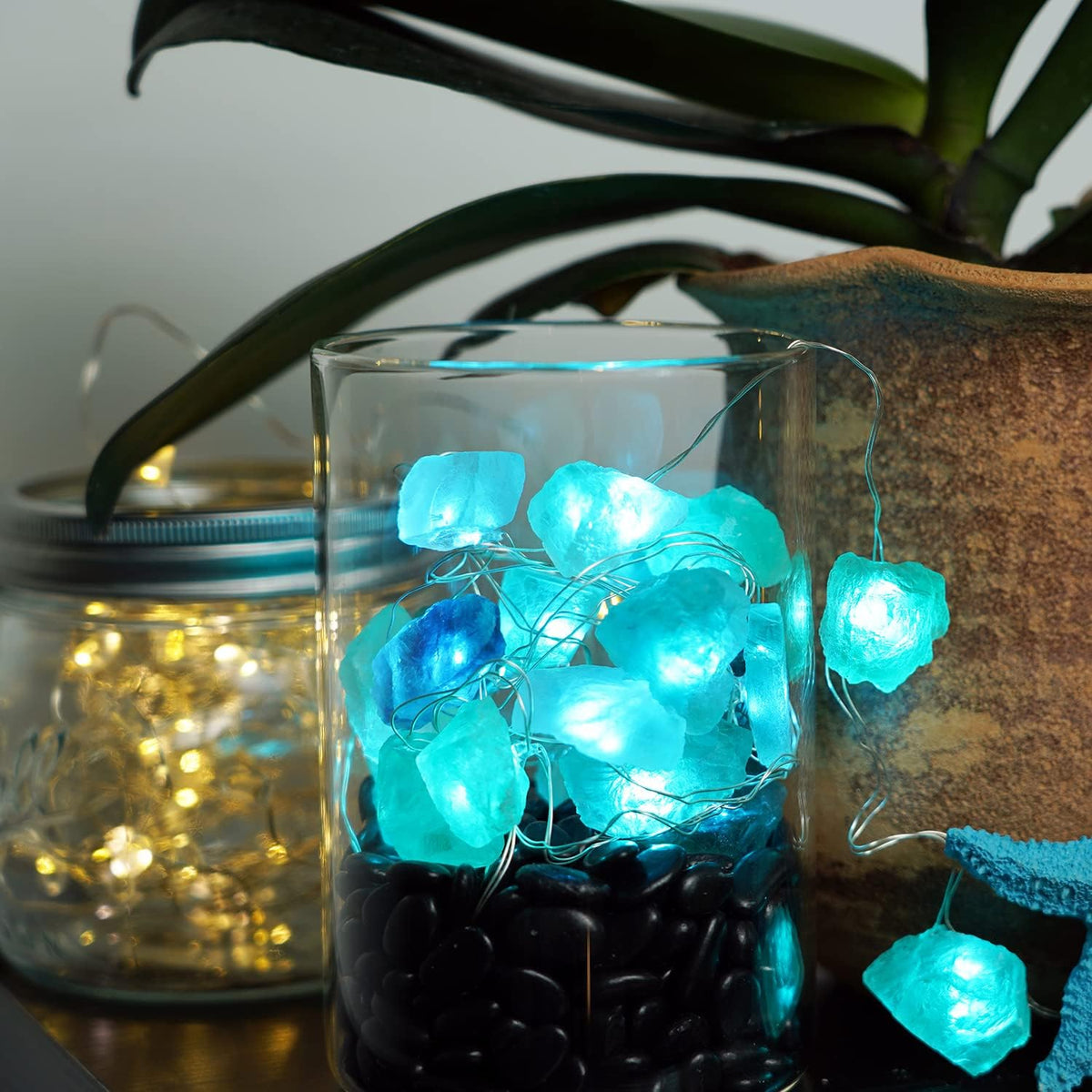 BOHON Natural Fluorite String Lights Battery Operated with Remote Timer