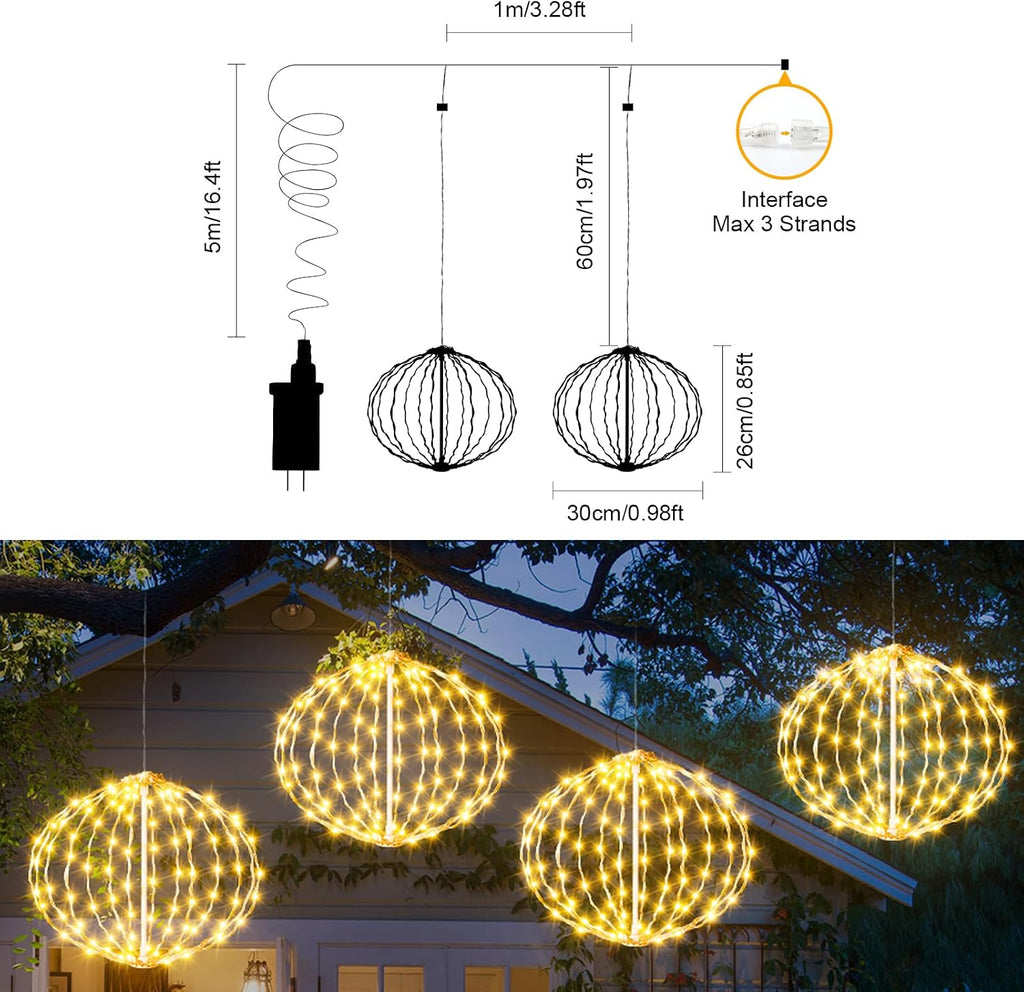 Outdoor Ball String Lights, Hanging Tree Garden Lights - 2 Pack 11.8" Sphere Light with Plug for Party Wedding Yard Garden Porch Patio Decoration(Warm White)
