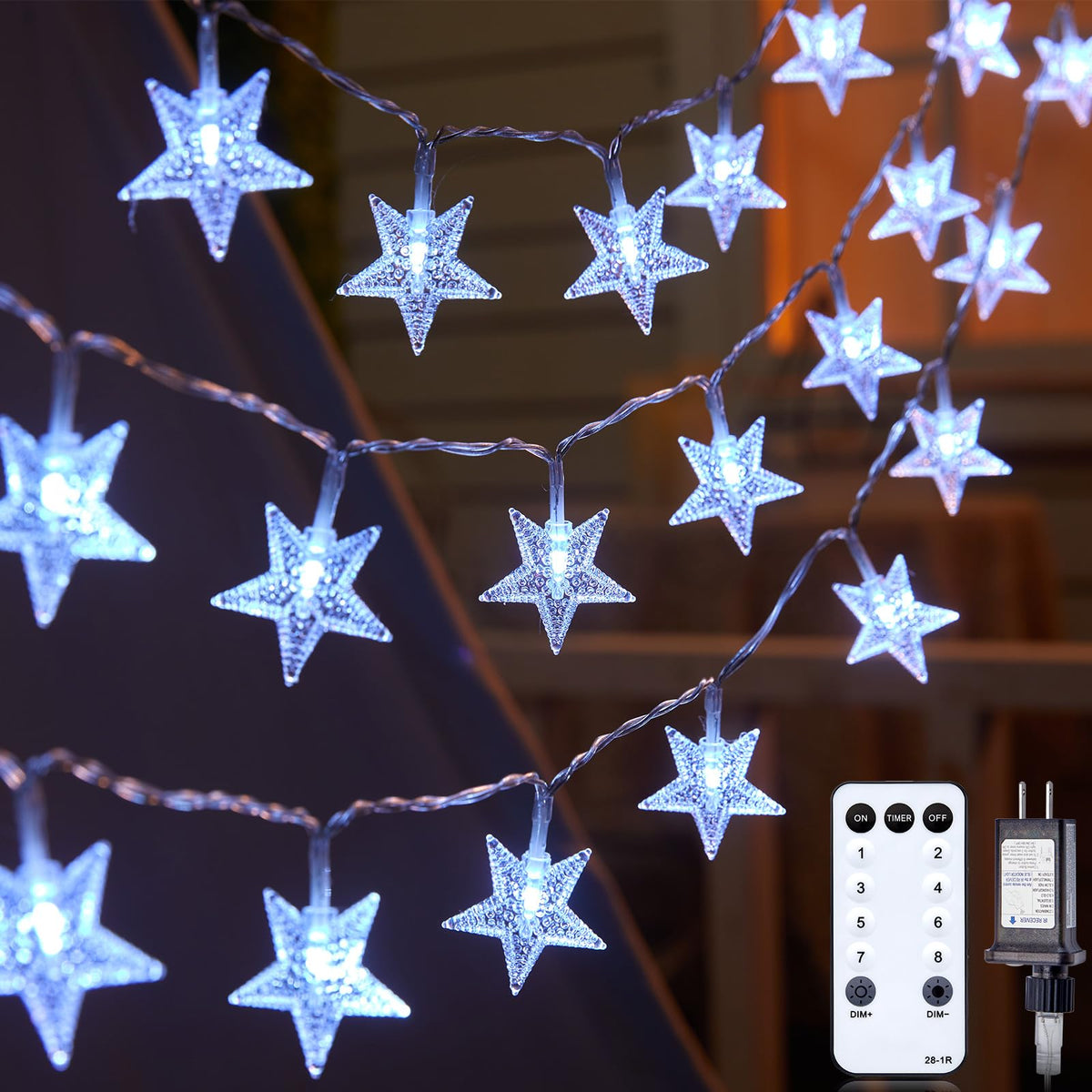 Minetom 33ft Plug in Star String Lights with Remote and Timer