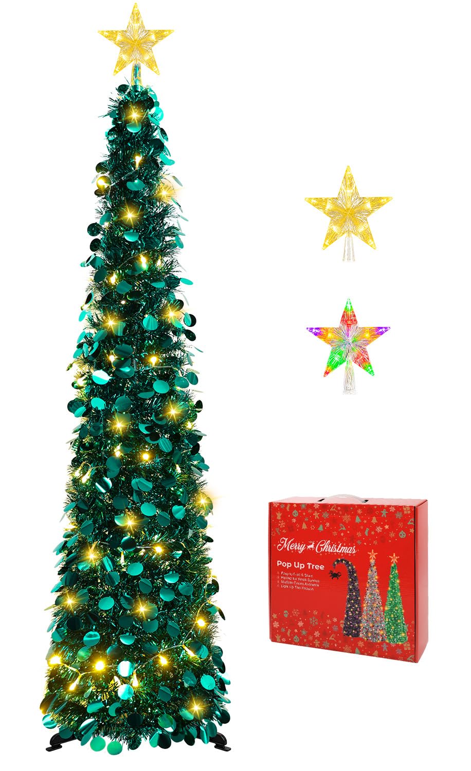 5FT Pop Up Christmas Tree with Lighted Top Star for Christmas Decorations
