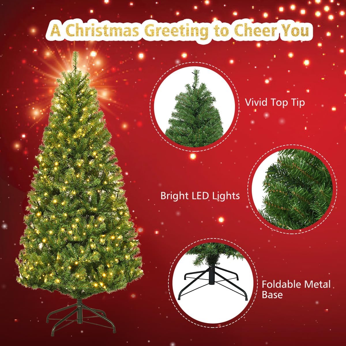 COSTWAY 4 FT Pre-lit Christmas Tree, Artificial Holiday Xmas Tree