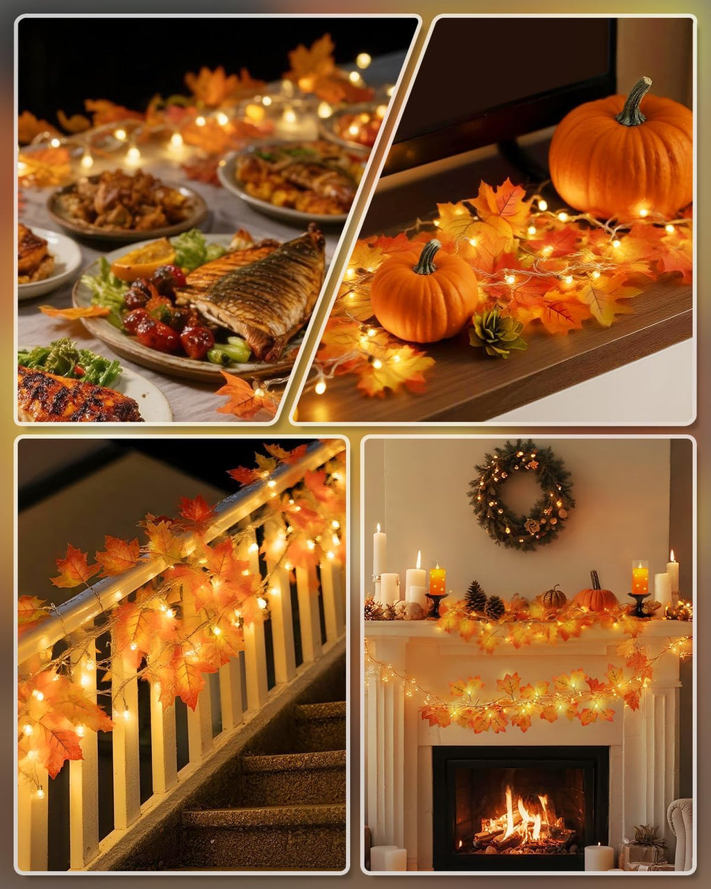 Luditek Fall Decor 3-Pack Fall Garland with Lights, Total 24.6ft 60LED