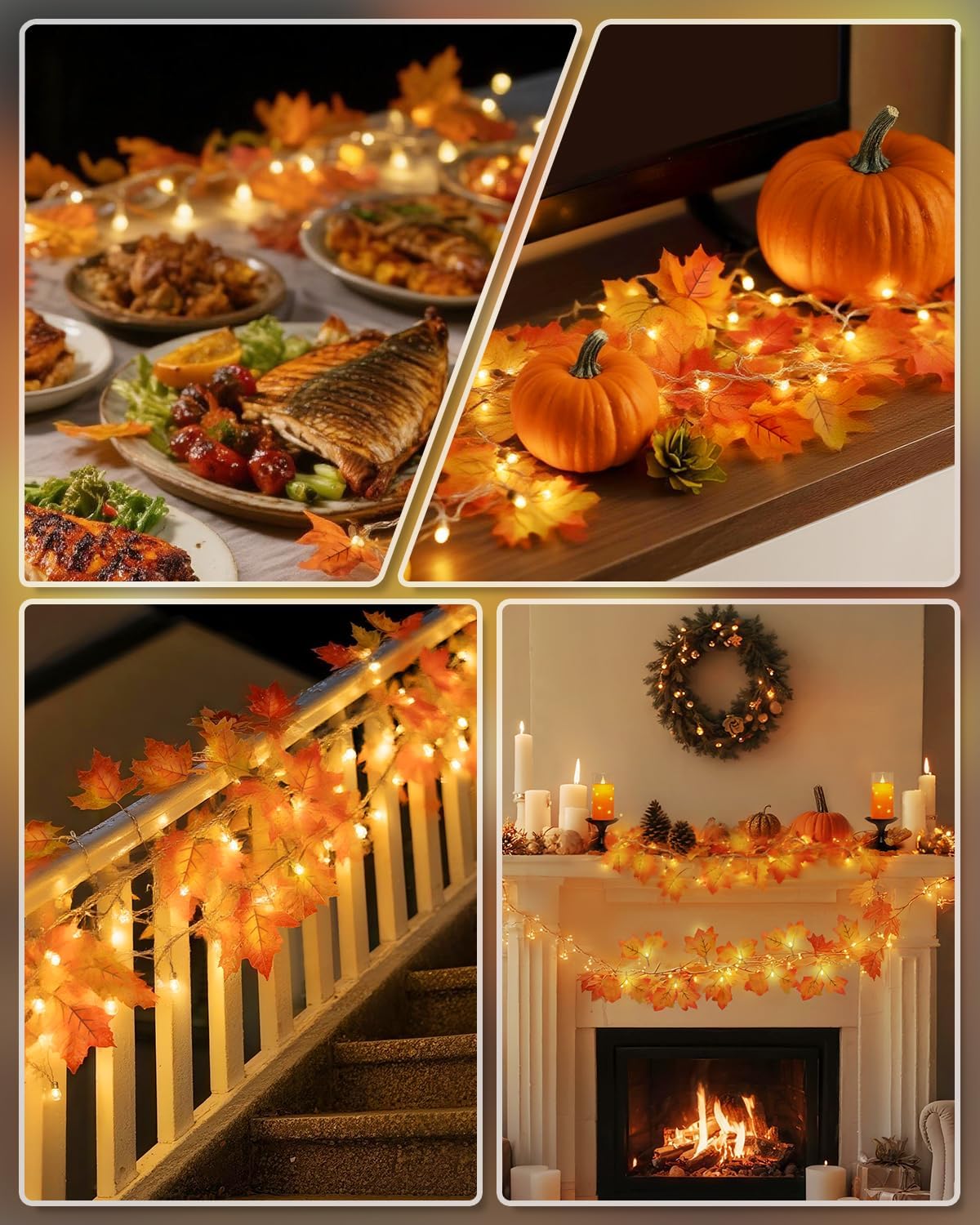 Luditek Fall Decor 3-Pack Fall Garland with Lights, Total 24.6ft 60LED