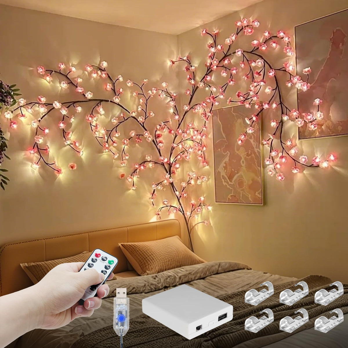 FNHMSL 4FT 48LED Cherry Enchanted Willow Vine Lights for Christmas Bedroom