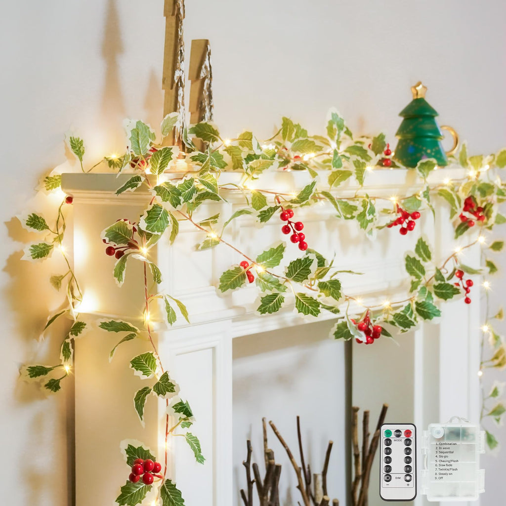 suddus 60LED Garland with White Camellia Lights Battery Operated Clear Wire