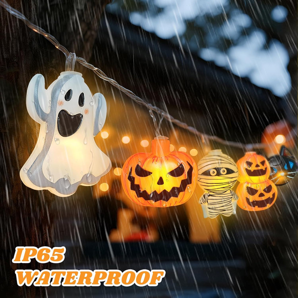 Halloween String Lights Indoor: 9.84 FT 20 LED Battery Operated Pumpkin Ghost Cat Lighted Decorations – 8 Modes Waterproof Timer for Window Porch House Room Bedroom Party Decor