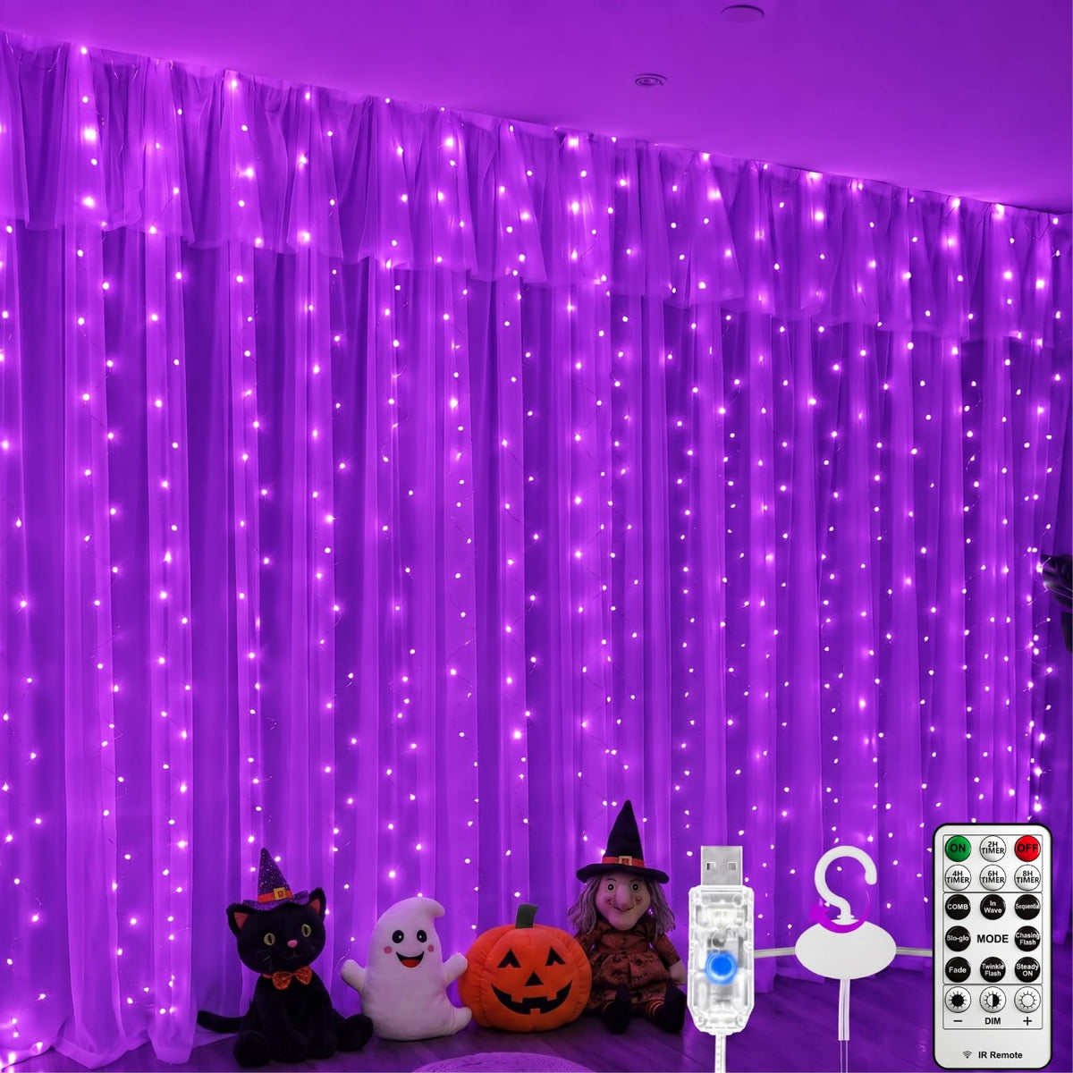 Fairy Curtain Light, 300LED 9.8x9.8ft, Remote & 8 Modes, USB