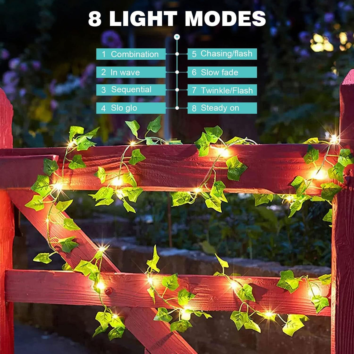 A.bigwhale Outdoor Solar Fairy Lights, 39.3ft Ivy Fairy Lights with 120 LED String Lights, Solar Vine Lights Outdoor Weatherproof, 8 Modes Leaf Light for Garden, Balcony, Patio, Room Decoration