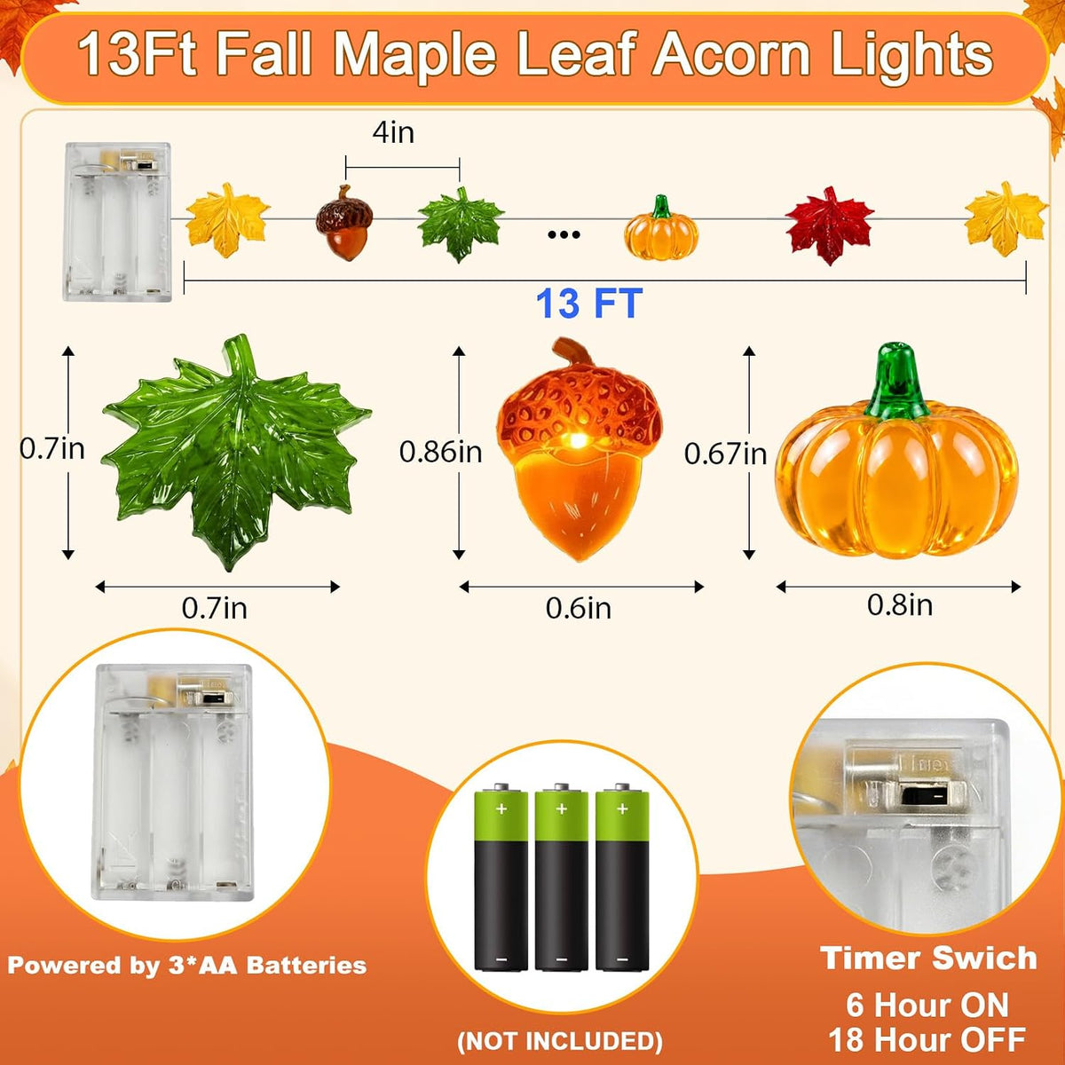 40LED Fall String Lights, 13FT Pumpkin Fall Decorations for Home 2026