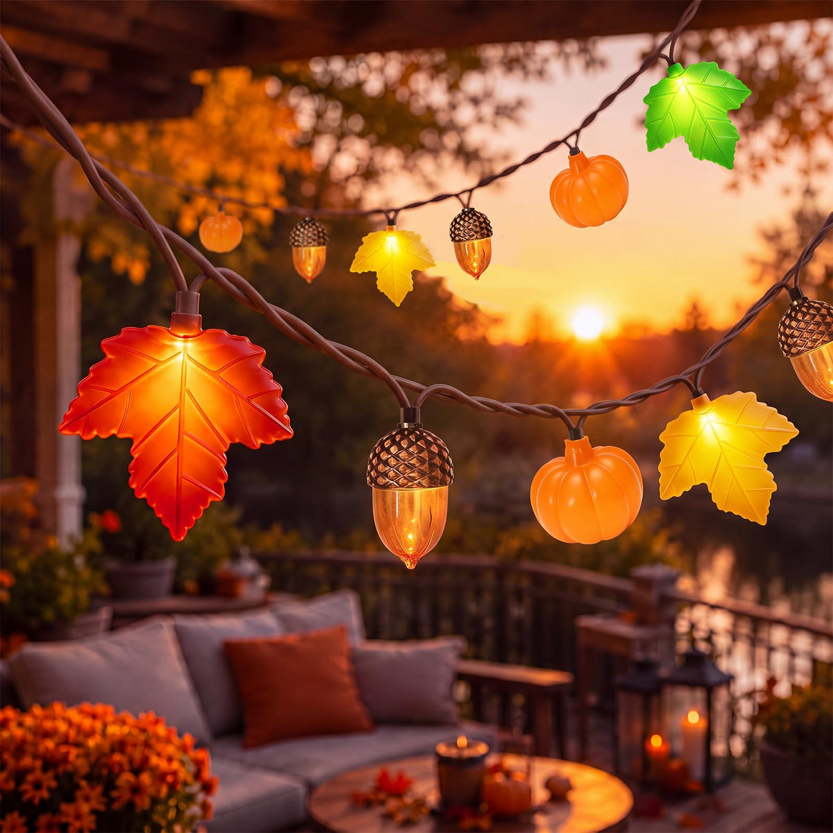 Oviejo Thanksgiving Day Tricolor Maple Leaf String Light with 10 LED Bulbs, 8.5Ft Plug in Multi-Color Fall Lights for Autumn Thanksgiving Day Halloween Christmas Home Decor, Black Wire