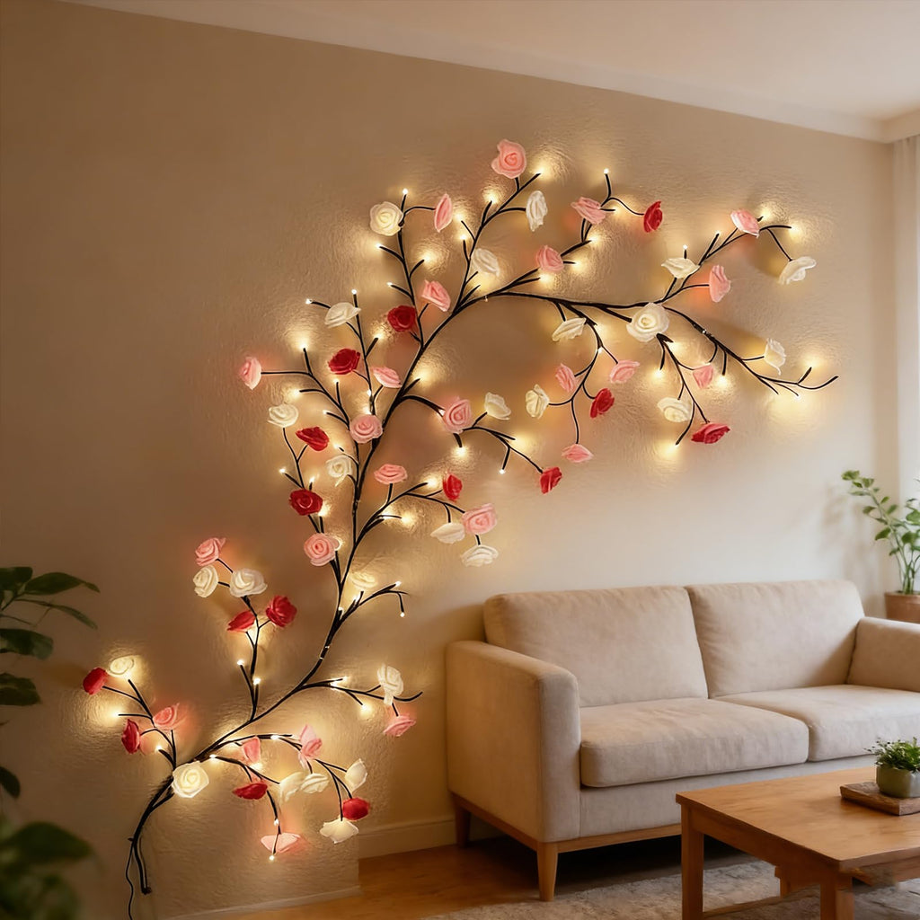 Bare Lamp LED Tree Branch Lights for Wall, Enchanted Willow Vine Lights for Bedroom, 72 Flower String Lights Decor and USB Powered,8 Lighting Modes for Indoor Window Wedding Decor (63in)