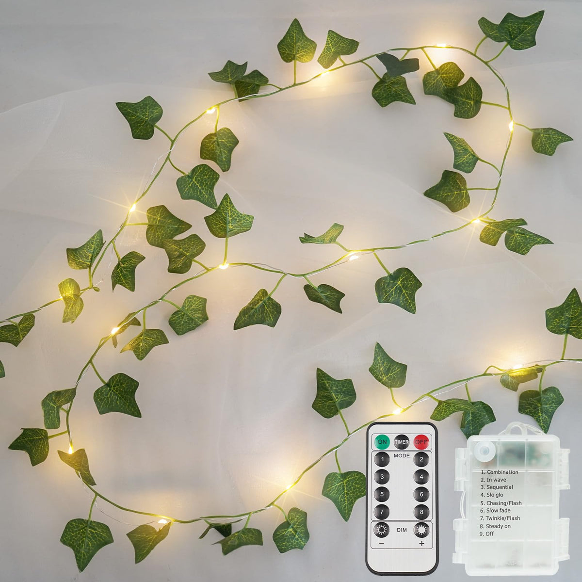 suddus 60LED Garland with White Camellia Lights Battery Operated Clear Wire