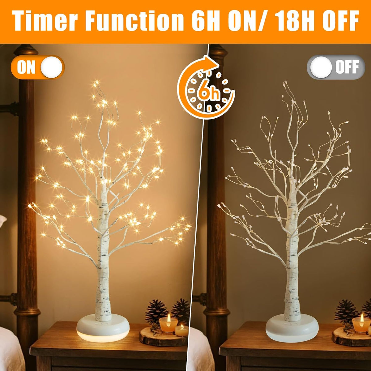 Birch Tree with Lights, Lighted Twinkle Christmas Tree Fairy Light Spirit