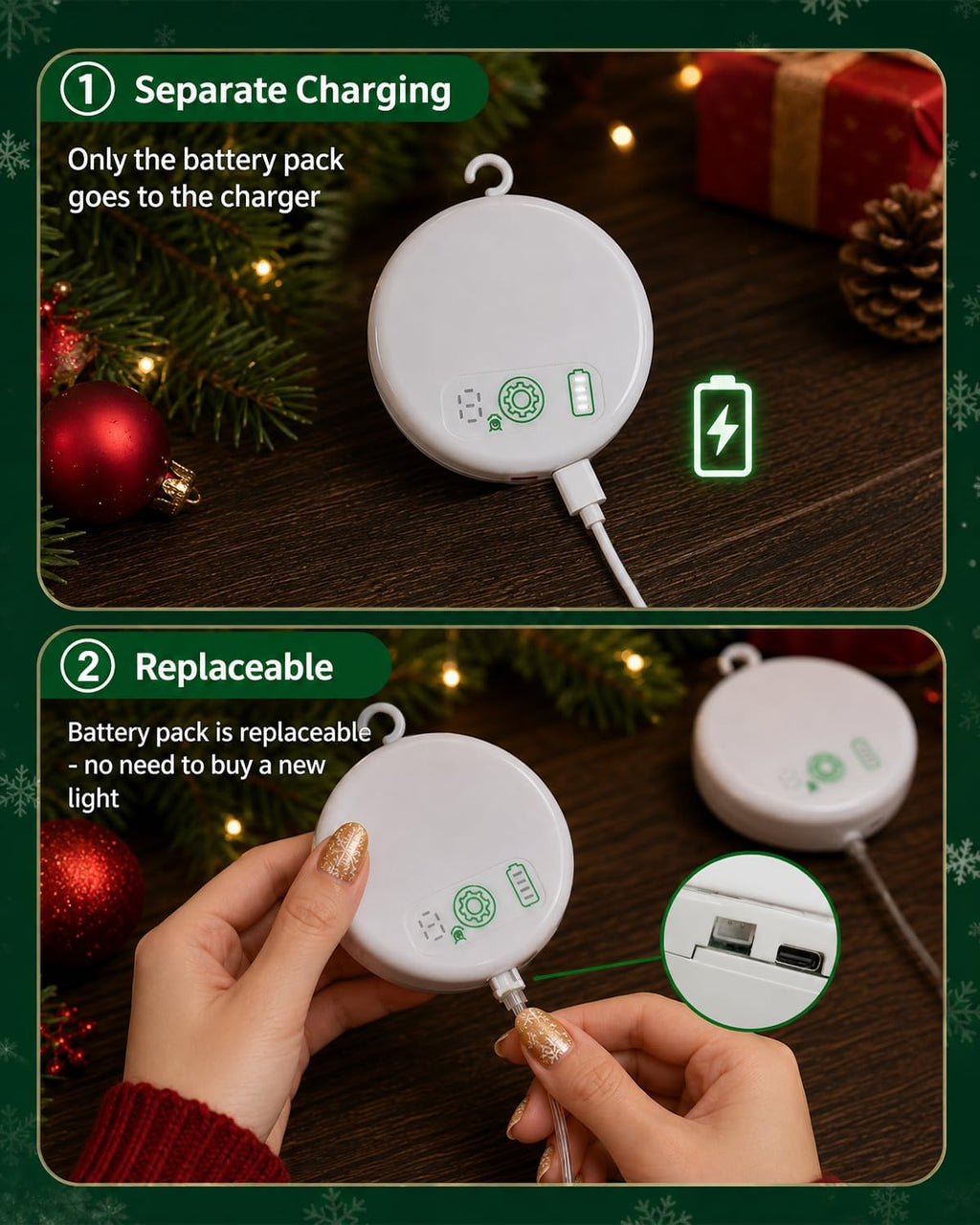 Christmas Decorations, Rechargeable Christmas Window Lights 3 Pack