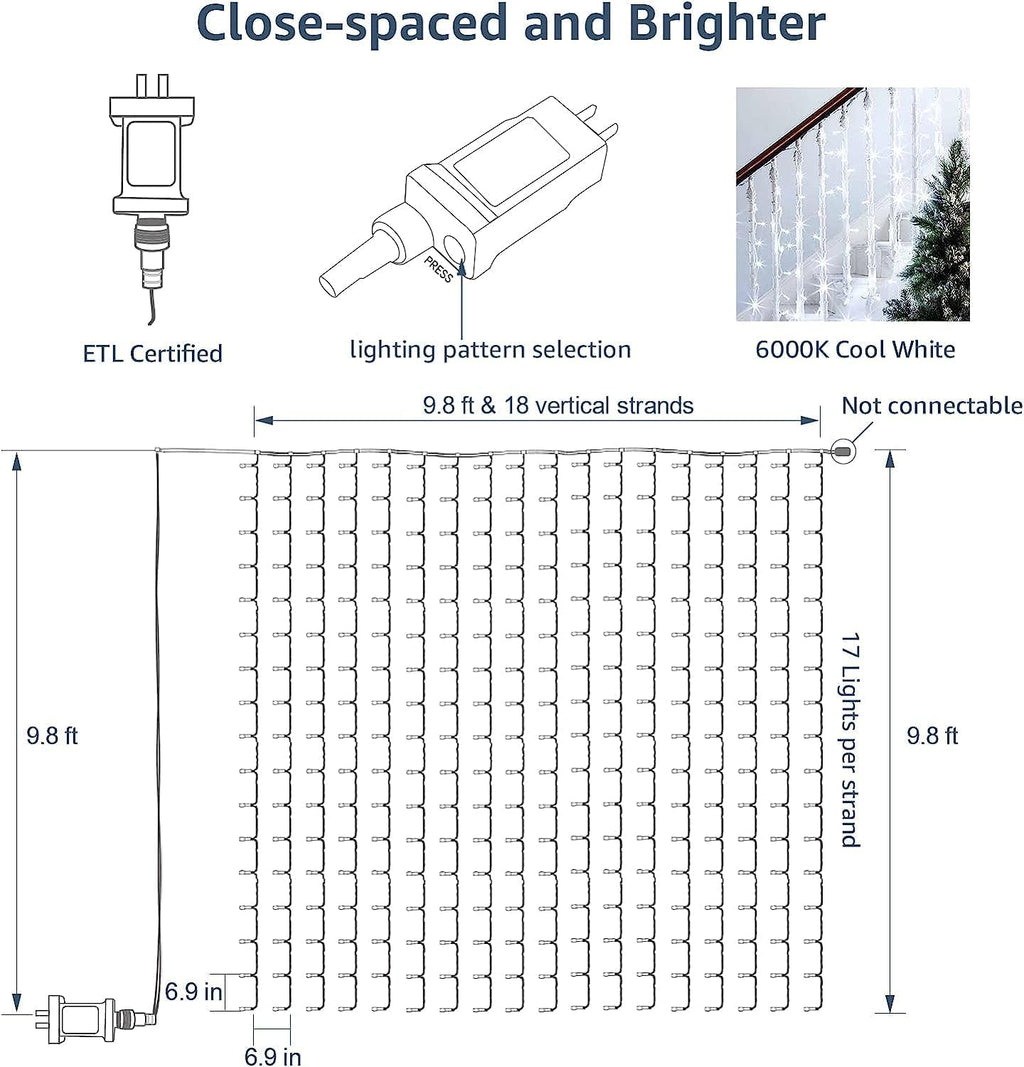 Lepro Lighting Ever 306 LED Curtain Lights Cool White, Hanging Fairy Lights