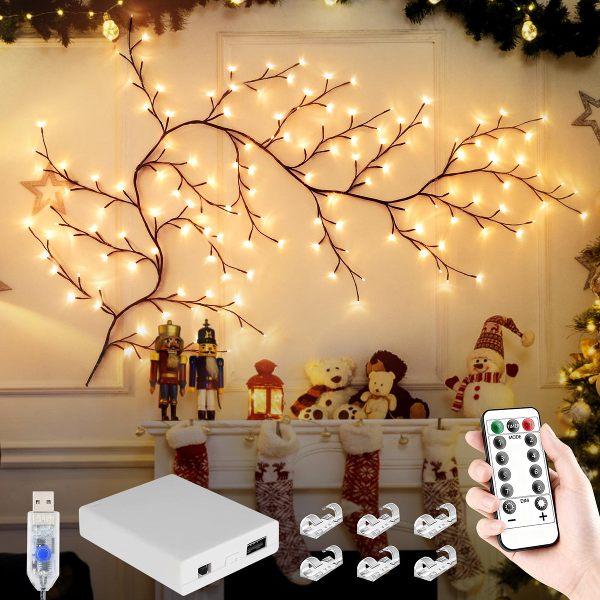 7.55FT 144LED Pink Cherry Blossom Tree Branch Lights for Wall Battery Box