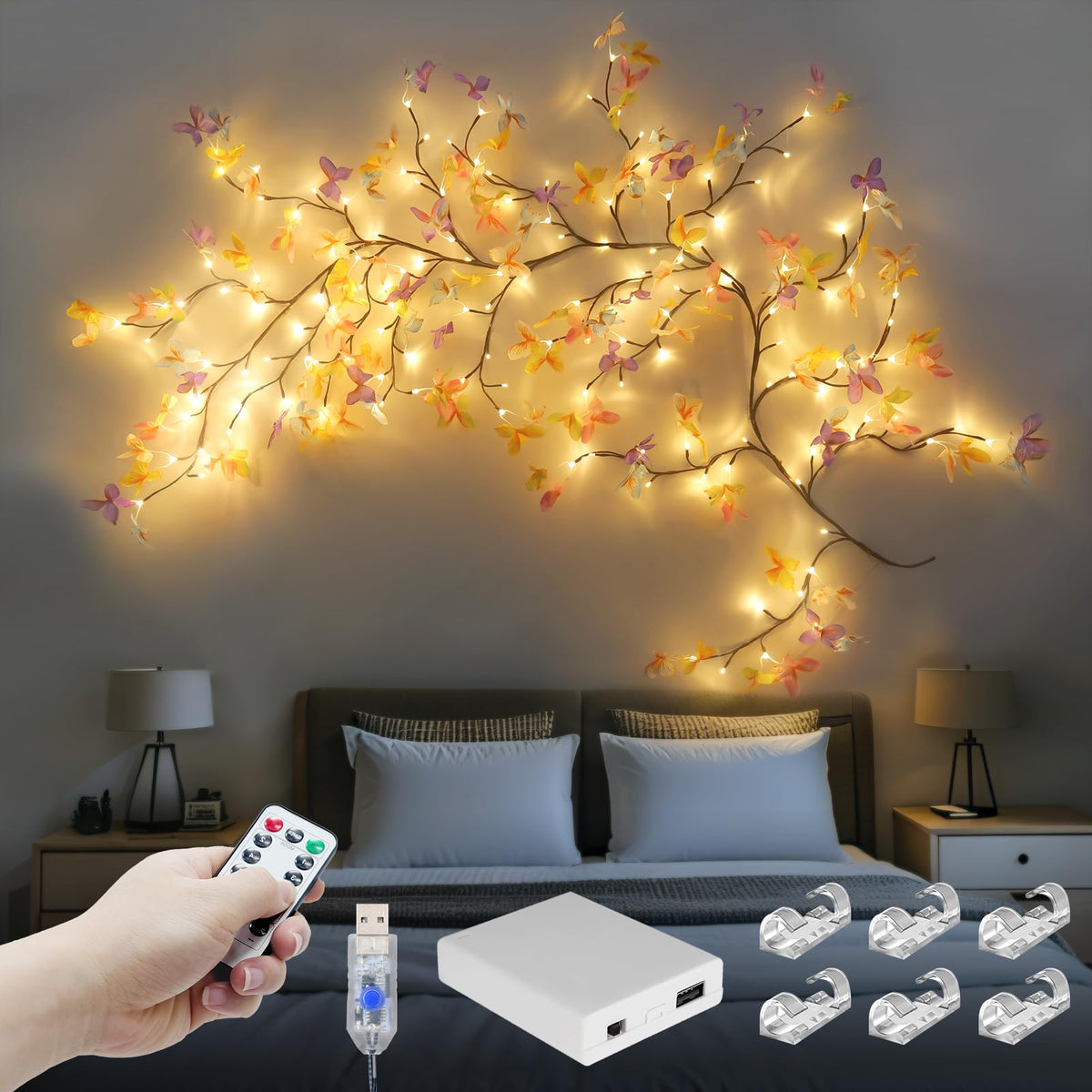 7.55FT 144LED Pink Cherry Blossom Tree Branch Lights for Wall Battery Box