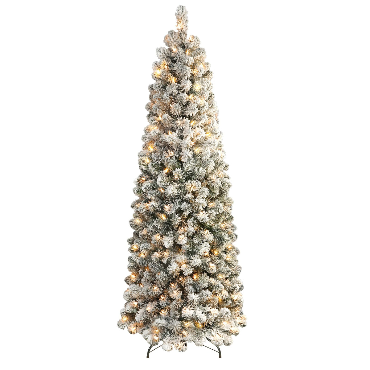 SHareconn 7ft Prelit Snow Flocked Artificial Slim Pencil Christmas Tree