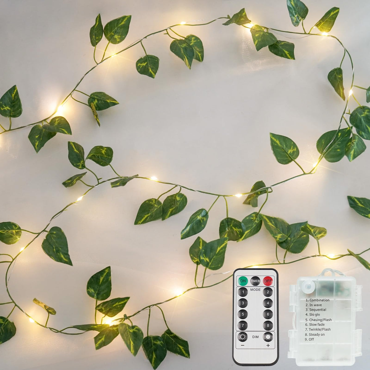 suddus 60LED Garland with White Camellia Lights Battery Operated Clear Wire