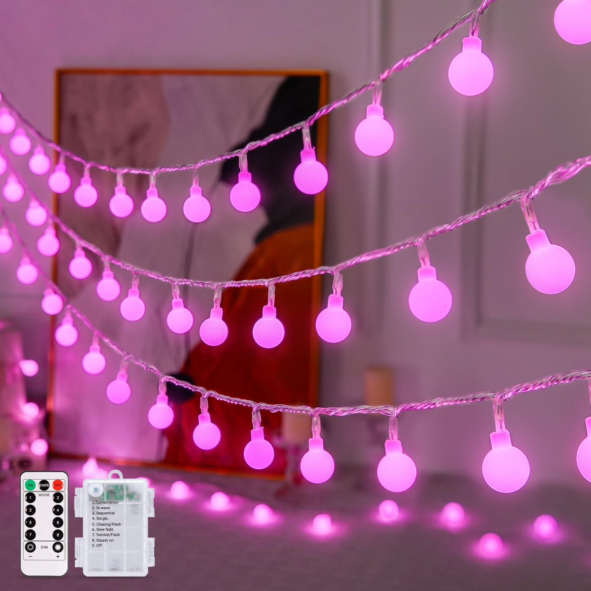 JMEXSUSS 100 LED Globe String Lights Indoor Bedroom, 33ft Fairy Lights