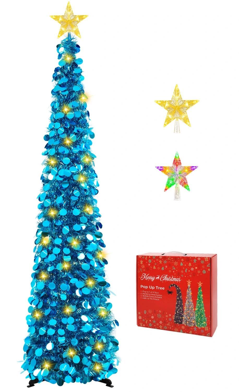 5FT Pop Up Christmas Tree with Lighted Top Star for Christmas Decorations