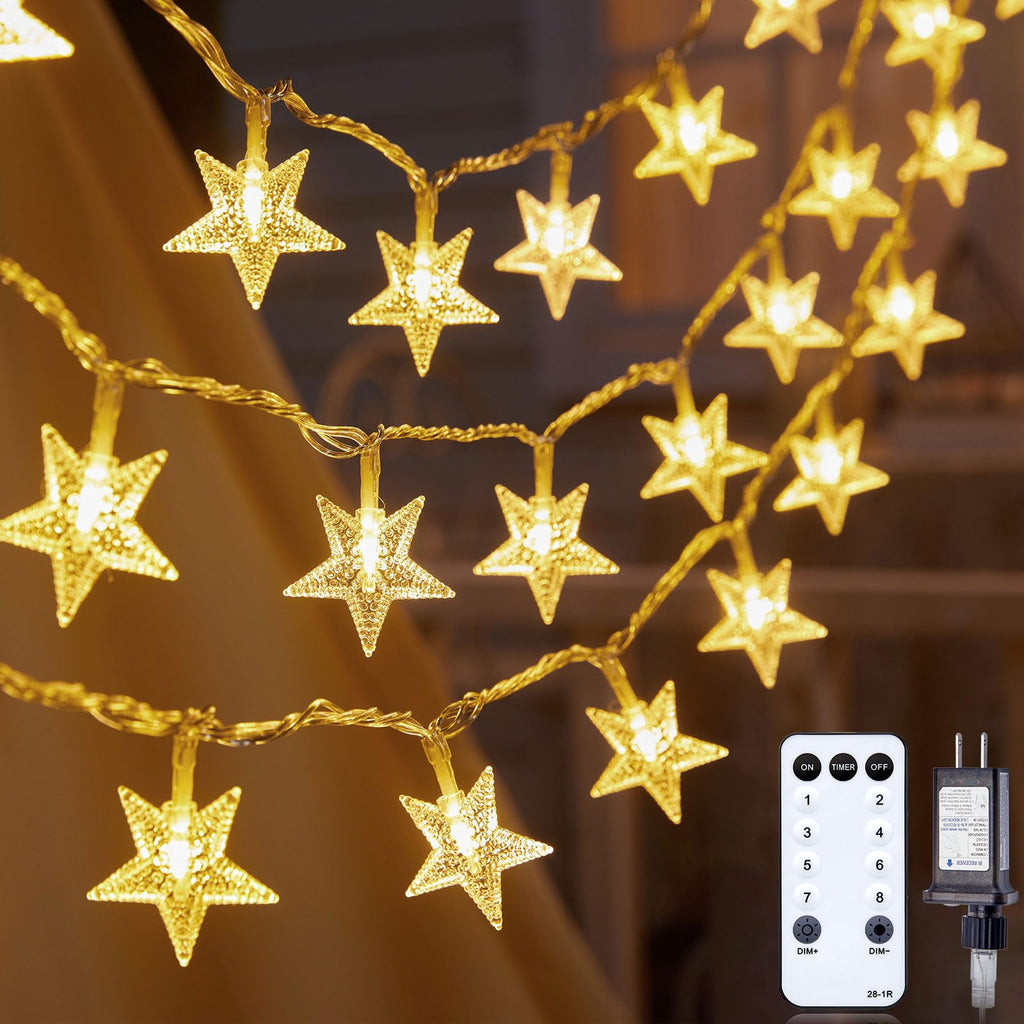 Minetom 33ft Plug in Star String Lights with Remote and Timer