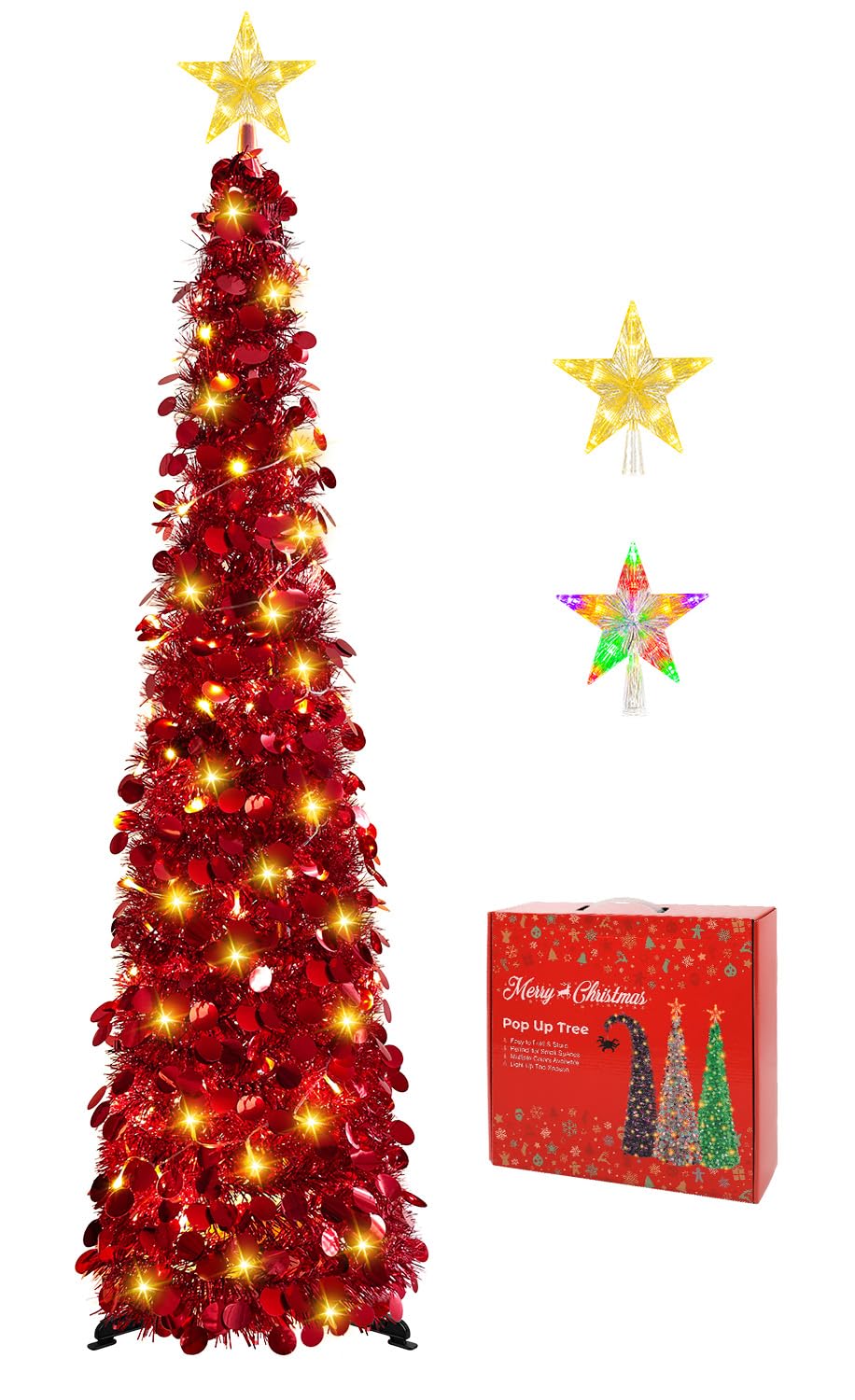 5FT Pop Up Christmas Tree with Lighted Top Star for Christmas Decorations