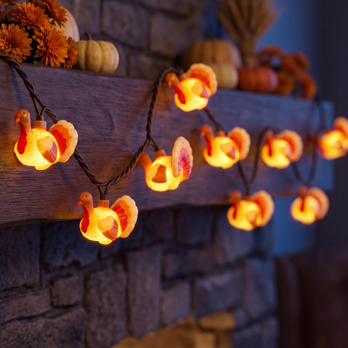 SUNSGNE Thanksgiving Turkey String Lights, 12FT 20 LED Fall Decor Lights