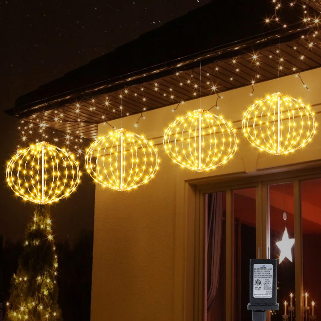 Outdoor Ball String Lights, Hanging Tree Garden Lights - 2 Pack 11.8" Sphere Light with Plug for Party Wedding Yard Garden Porch Patio Decoration(Warm White)