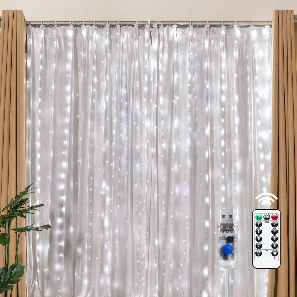 Brightown 300 LED Fairy Curtain Lights, 9.8ft x 9.8ft Curtain String Lights