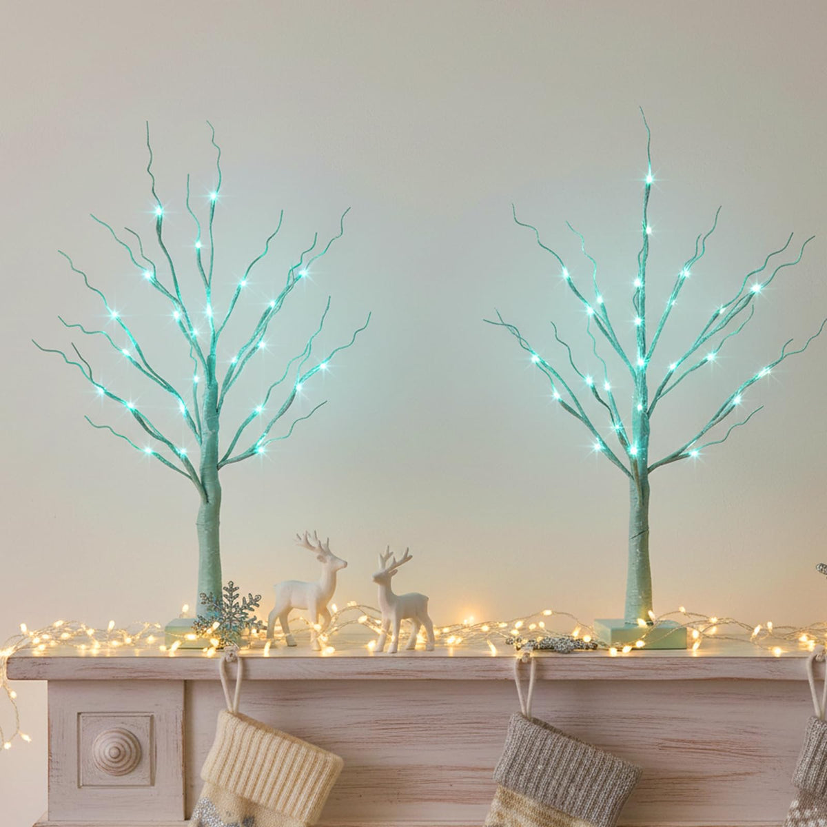 PEIDUO Christmas Decorations, 2FT Birch Tree with LED Lights, Warm White Light up Tree Lamp, Artificial Trees for Home Table Inside, Battery Powered, Timer (2PK)