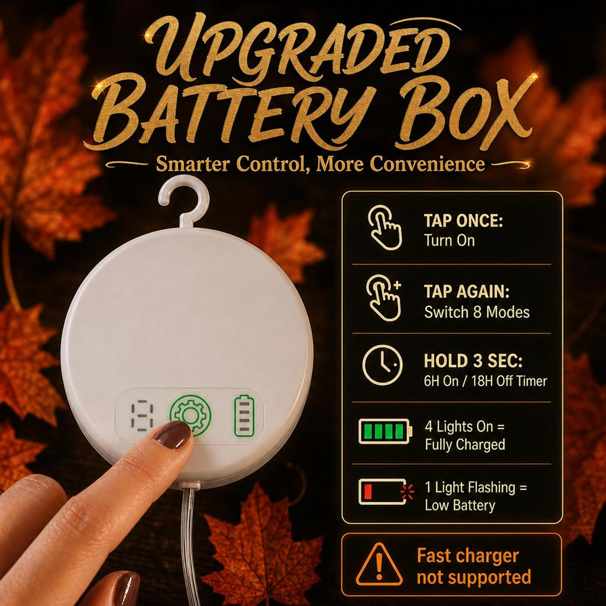 LOLStar Acorn Maple Leaves Pumpkin Thanksgiving Lights, 3 Pack Rechargeable