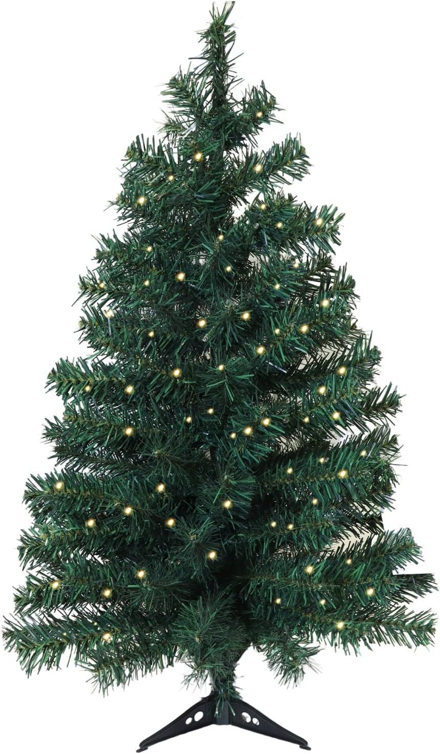 Okicoler Pre-Lit Pencil Artificial Holiday Slim Christmas Tree with Warm Lights and Metal Base Stand for Home, Office, Party Decoration,Green (6.5ft)