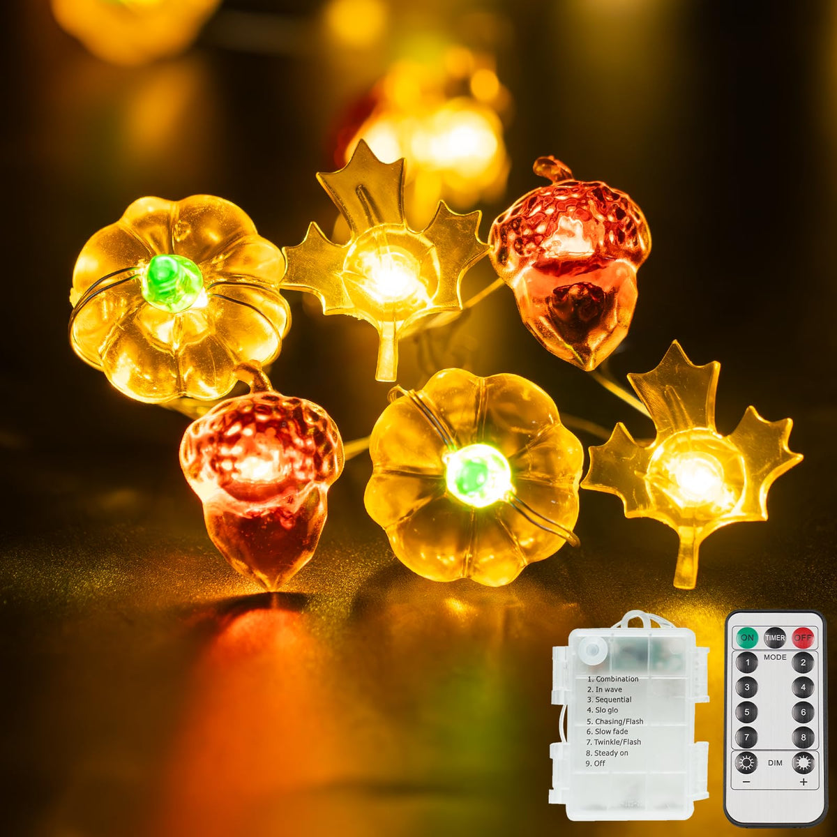 suddus 12.8ft 40 LED Halloween Pumpkin Lights Battery Operated Timer