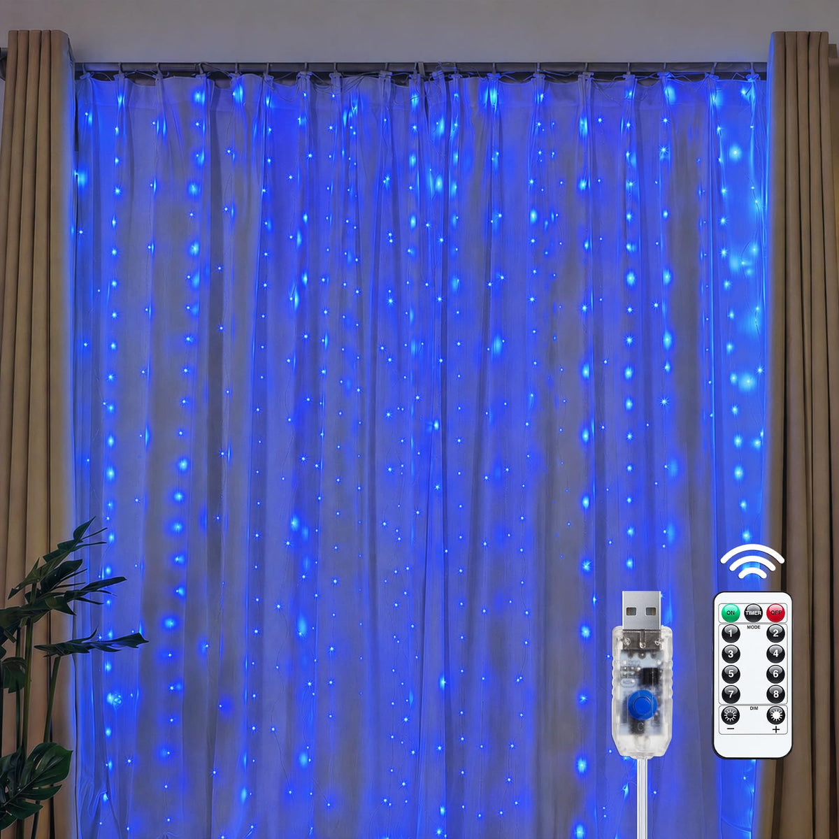 Brightown 300 LED Fairy Curtain Lights, 9.8ft x 9.8ft Curtain String Lights